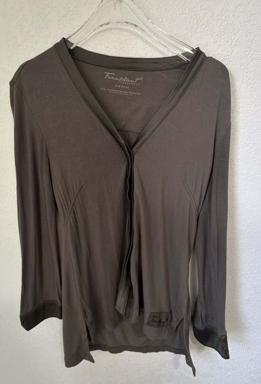 Faceplant Dreamwear Top Size Small Grey Bamboo Spandex Long Sleeve